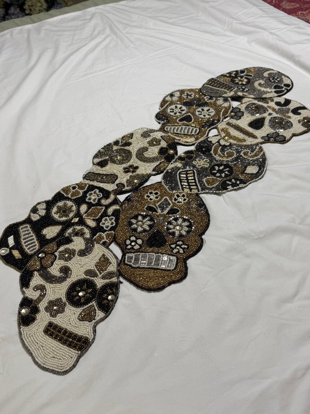 Sugar Skull Beaded Table Runner Dia De Los Muertos Halloween 39" #4169